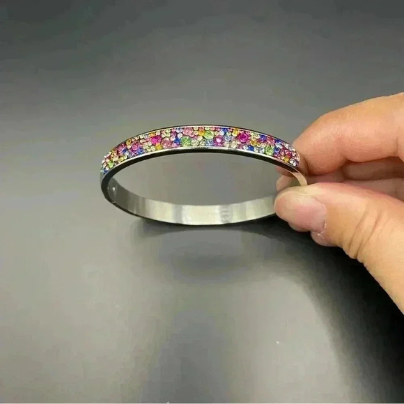 JCM Stainless Steel Multi Color Crystal Bangle Bracelet - Picture 2 of 12